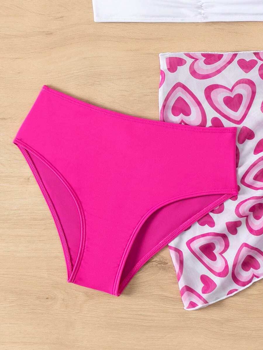 SHEIN Young Girl Heart Flower Patterned Bikini Set 3-Piece Set