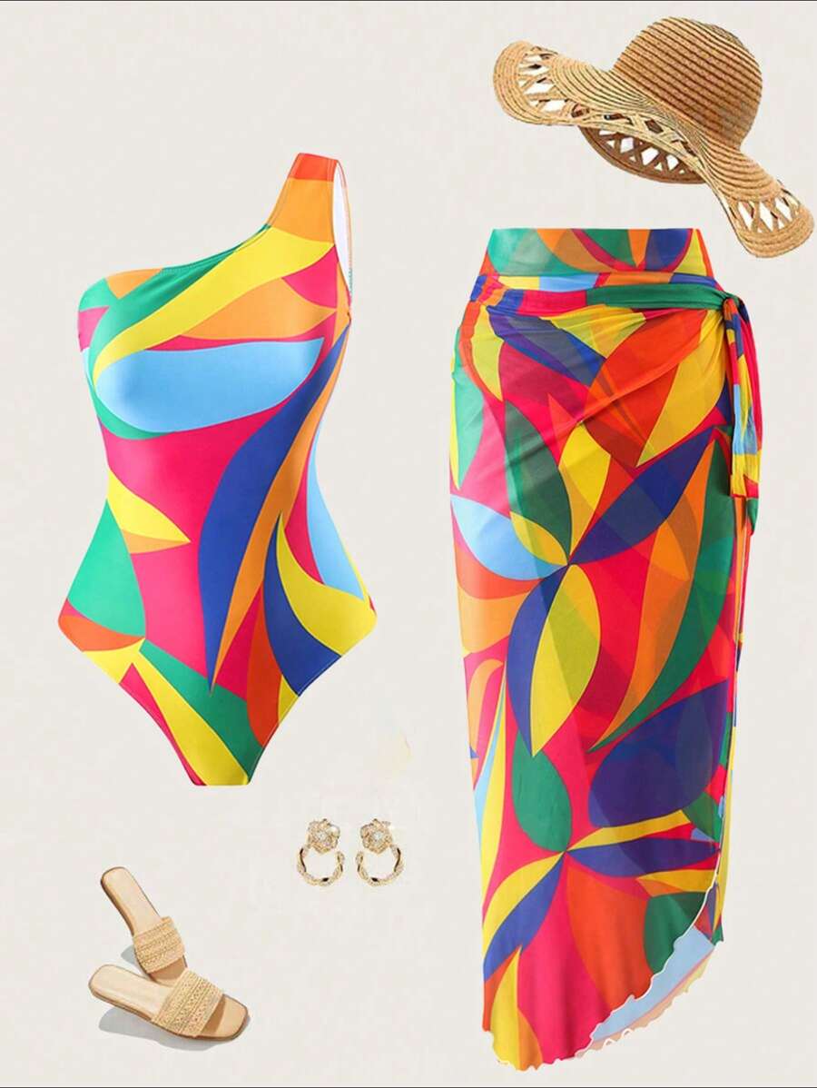 SHEIN Swim Oasis Women's Printed Beachwear One Shoulder