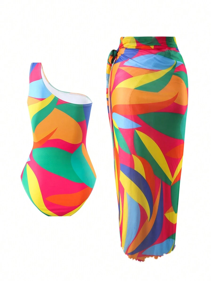 SHEIN Swim Oasis Women's Printed Beachwear One Shoulder