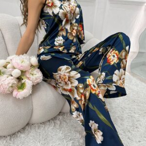 SHEIN Women's Floral Printed Satin Cami Top & Pants Pajama Set