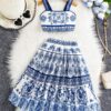 SHEIN Young Girl Bohemian Floral Print Camisole Top & Midi Skirt Set
