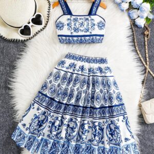 SHEIN Young Girl Bohemian Floral Print Camisole Top & Midi Skirt Set