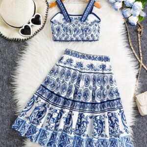 SHEIN Young Girl Bohemian Floral Print Camisole Top & Midi Skirt Set