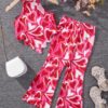 SHEIN Young Girl Fashionable Sweetheart Halter Neck Top With Flare Pants