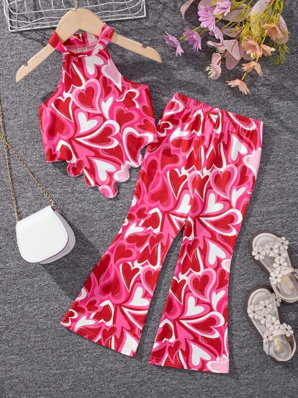 SHEIN Young Girl Fashionable Sweetheart Halter Neck Top With Flare Pants