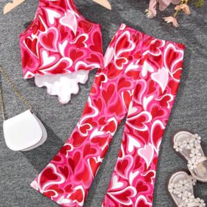 SHEIN Young Girl Fashionable Sweetheart Halter Neck Top With Flare Pants