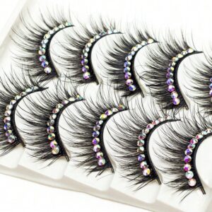 SHEIN 5 Pairs Black Long And Dense False Eyelashes With Diamond