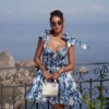 SHEIN Sexy Low Cut Vacation Style Fitted Floral Print Dress