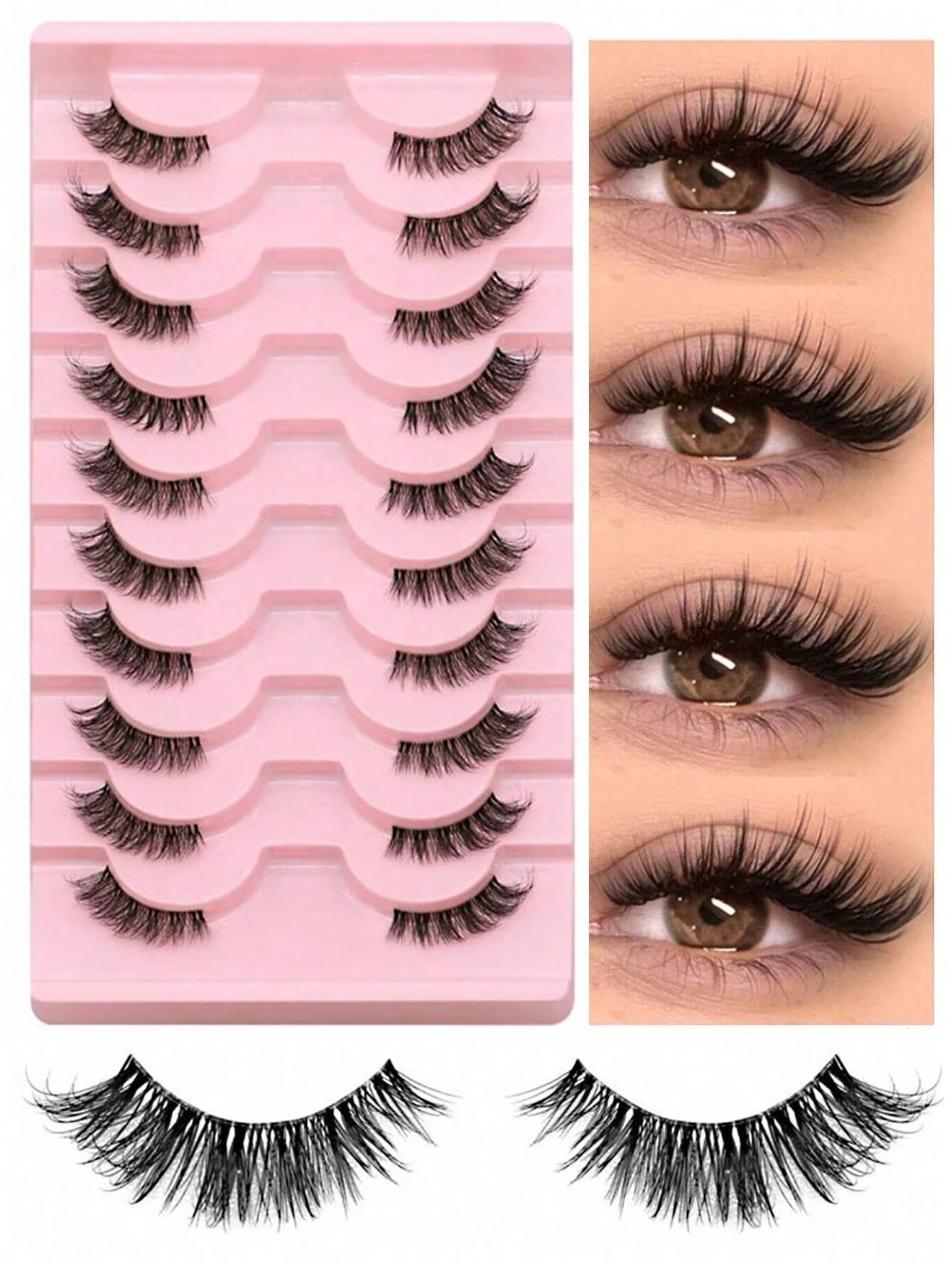 SHEIN 10 Pairs HalfLashes Clear Band EyelashesCat Eye False Eyelashes
