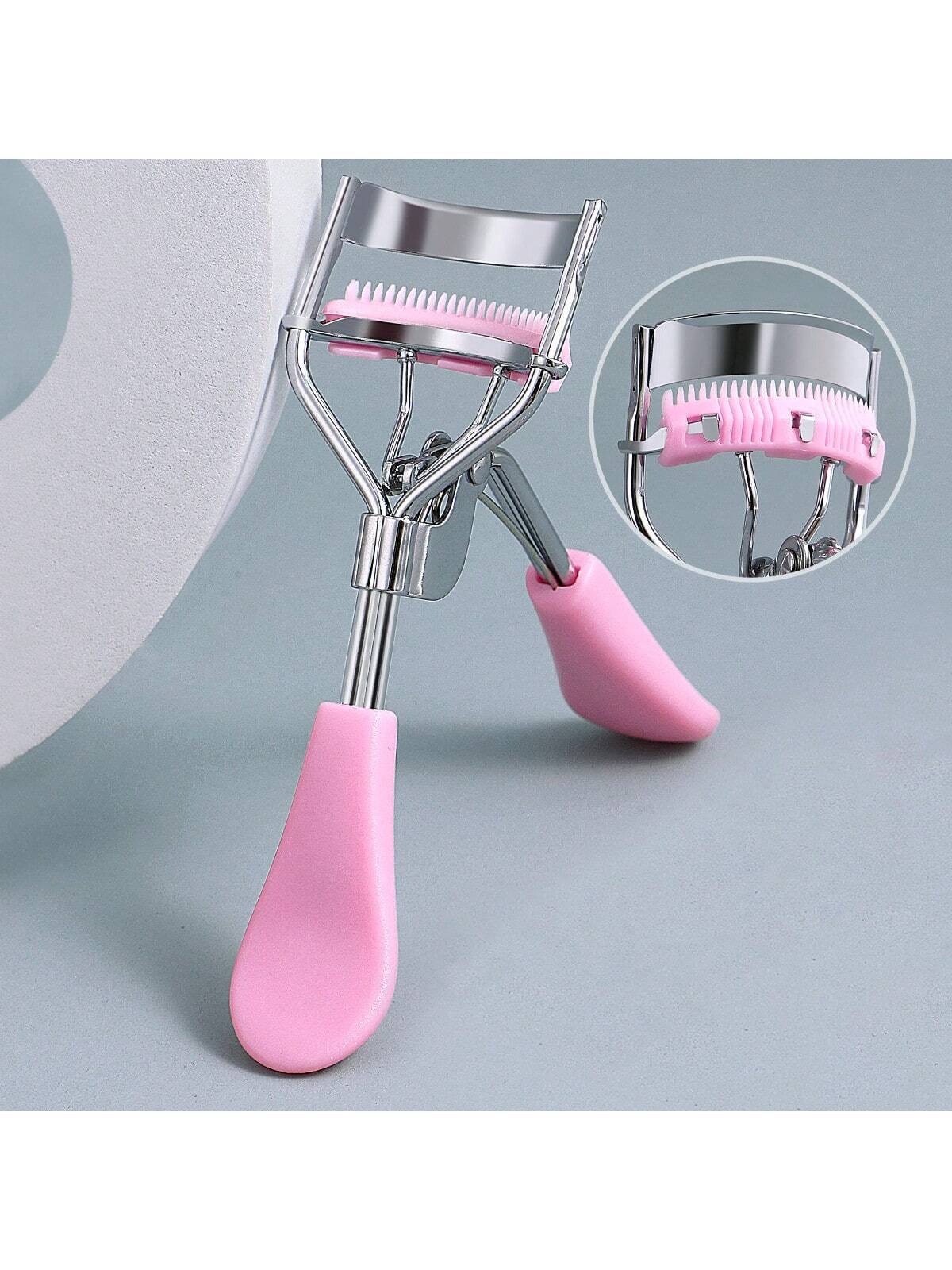 SHEIN Portable Silicone Pad Eyelash Curler, Stainless Steel Eyelash