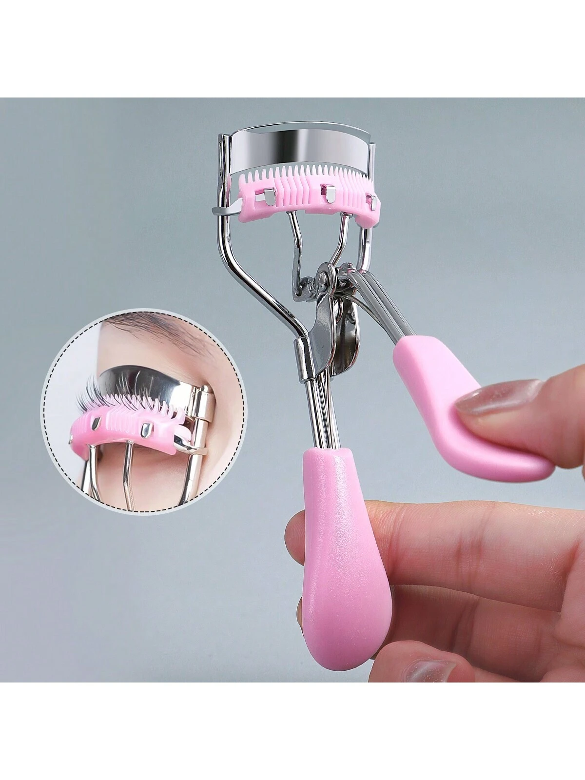 SHEIN Portable Silicone Pad Eyelash Curler, Stainless Steel Eyelash