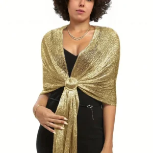 SHEIN Shiny Gold Thread Flat Scarf With Buckle