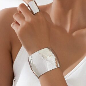 SHEIN 1set Vintage Metal Bangle & Ring Elegant Minimalist Style