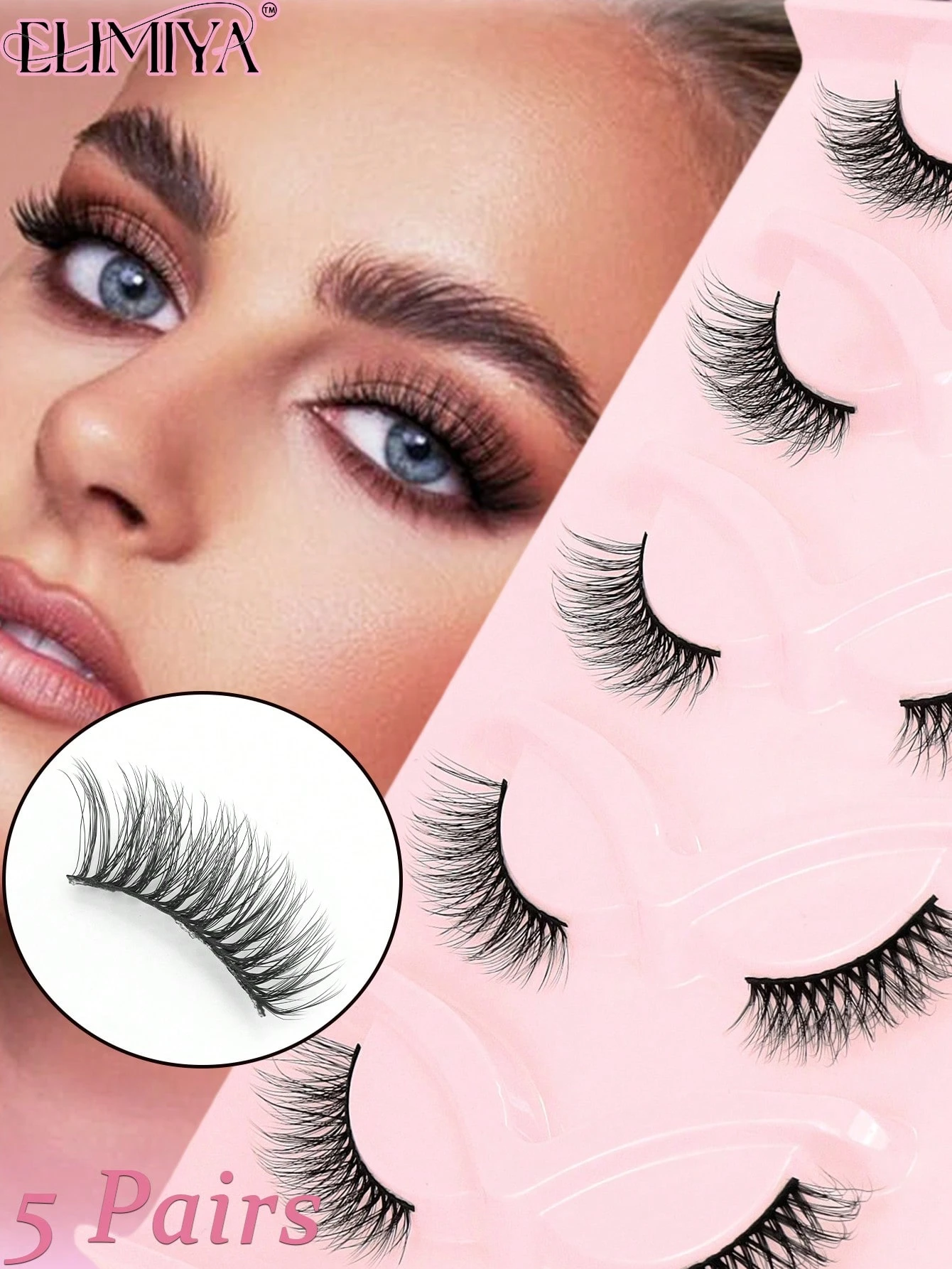 SHEIN 5 Pairs Natural Faux Mink Cat Eye Half Lashes