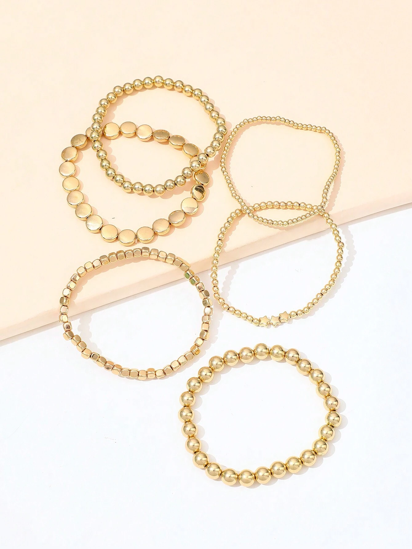 SHEIN 6pcs Personalized CCB Geometric Square & Star Beaded Anklet