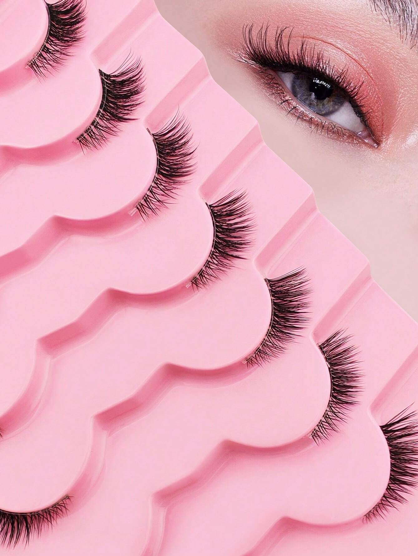 SHEIN 7 Pairs Half Lashes Clear Band 11mm Cat Eye Tail Elongated Lashes