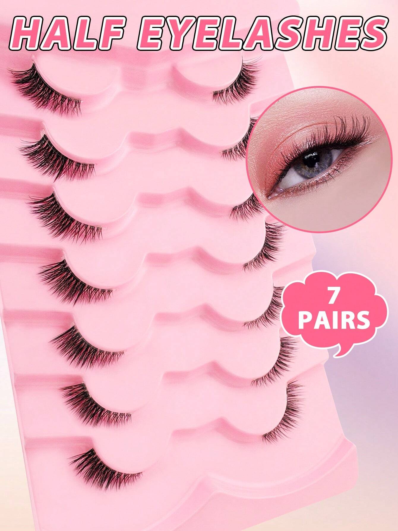 SHEIN 7 Pairs Half Lashes Clear Band 11mm Cat Eye Tail Elongated Lashes