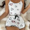 SHEIN Bowknot Decorated Heart Printed Cami Shorts Home Clothes White Set