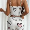 SHEIN Bowknot Decorated Heart Printed Cami Shorts Home Clothes White Set