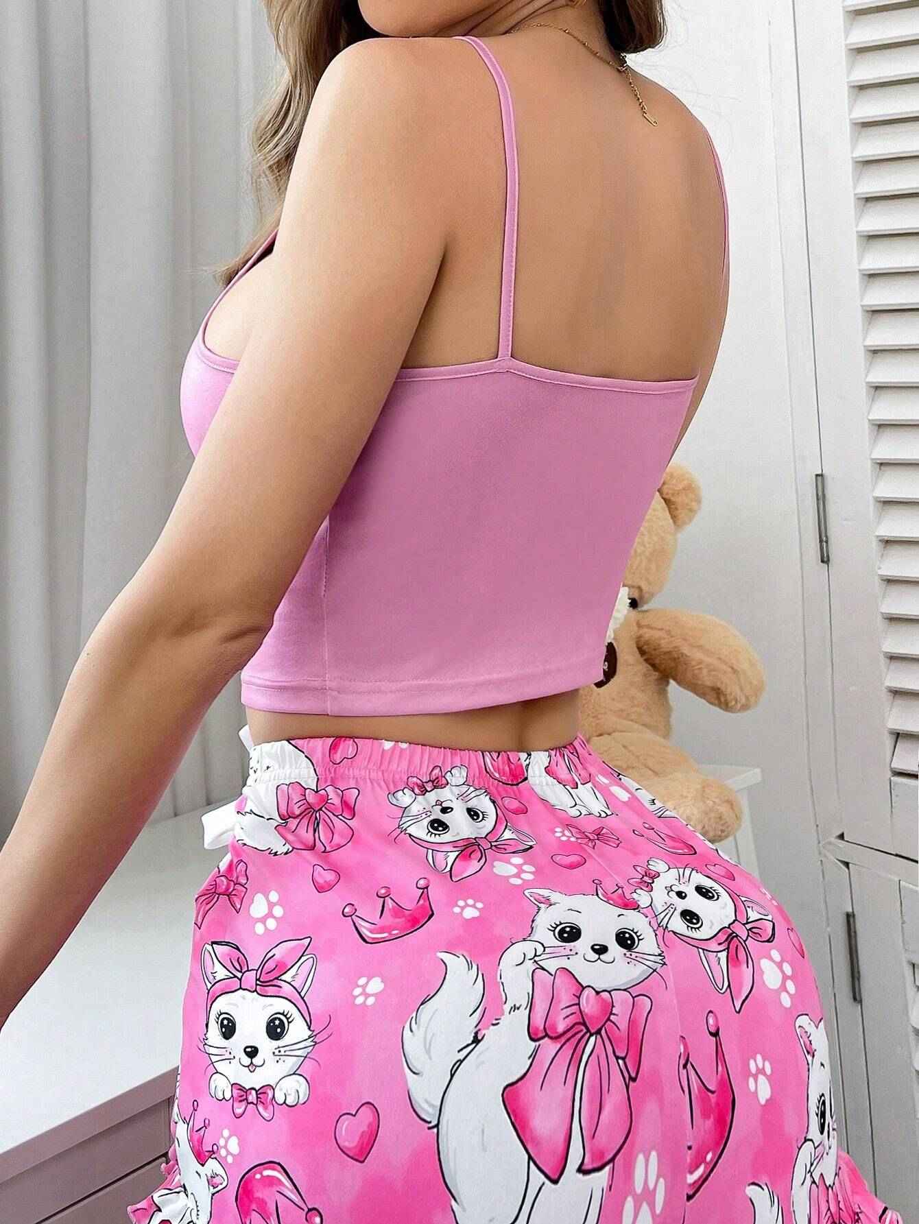 SHEIN Cute Cat Bowknot Strap Camisole Top