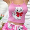 SHEIN Cute Cat Bowknot Strap Camisole Top