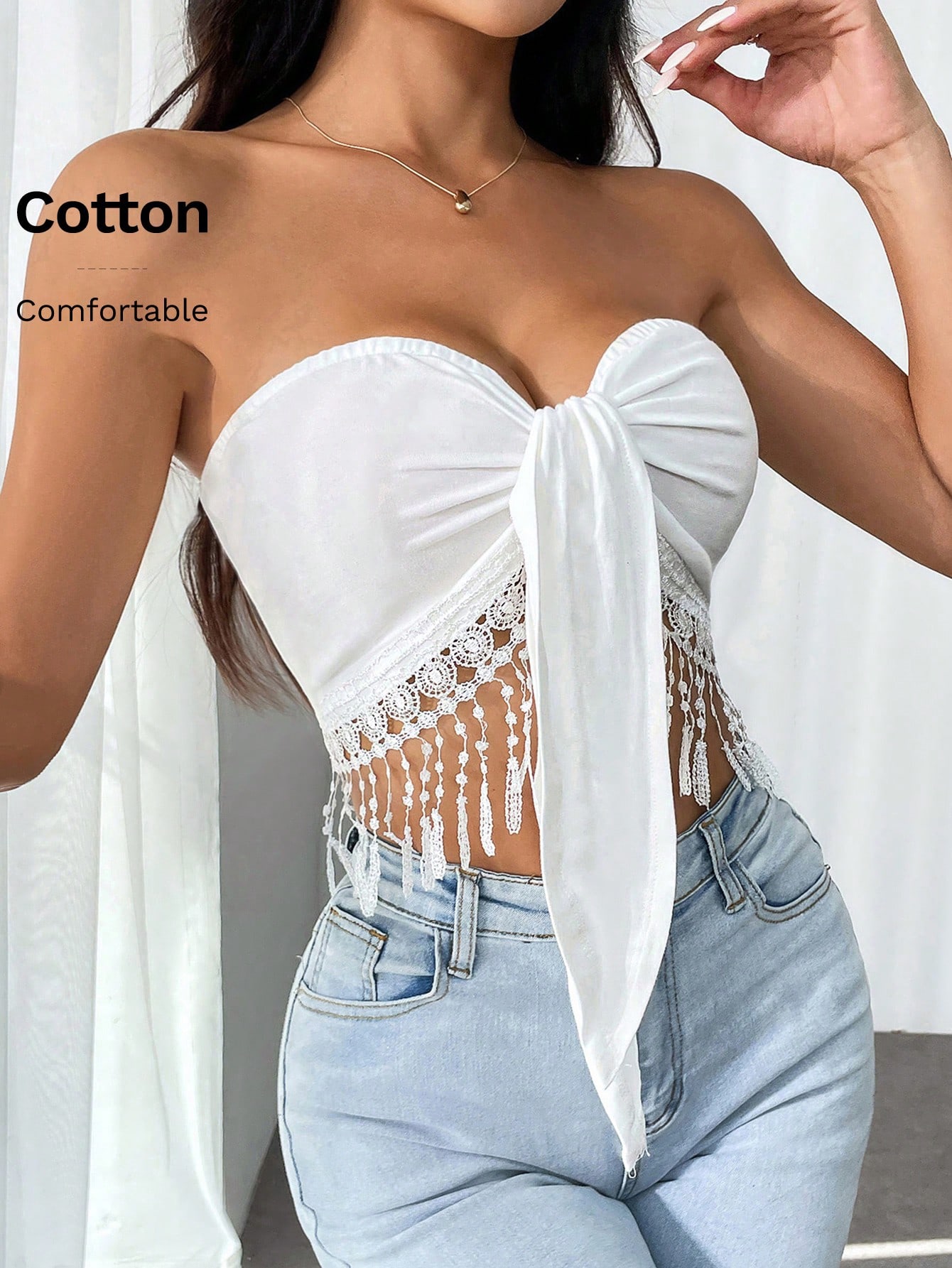 SHEIN Firerie Women's Solid Color Simple Daily Tube Top Hook Knit