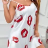 SHEIN Lip Print Satin Cami Pajama Nightdress