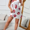 SHEIN Lip Print Satin Cami Pajama Nightdress