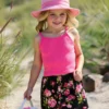 SHEIN Young Girl Ribbed Knit Cami Top & Floral Print Shorts