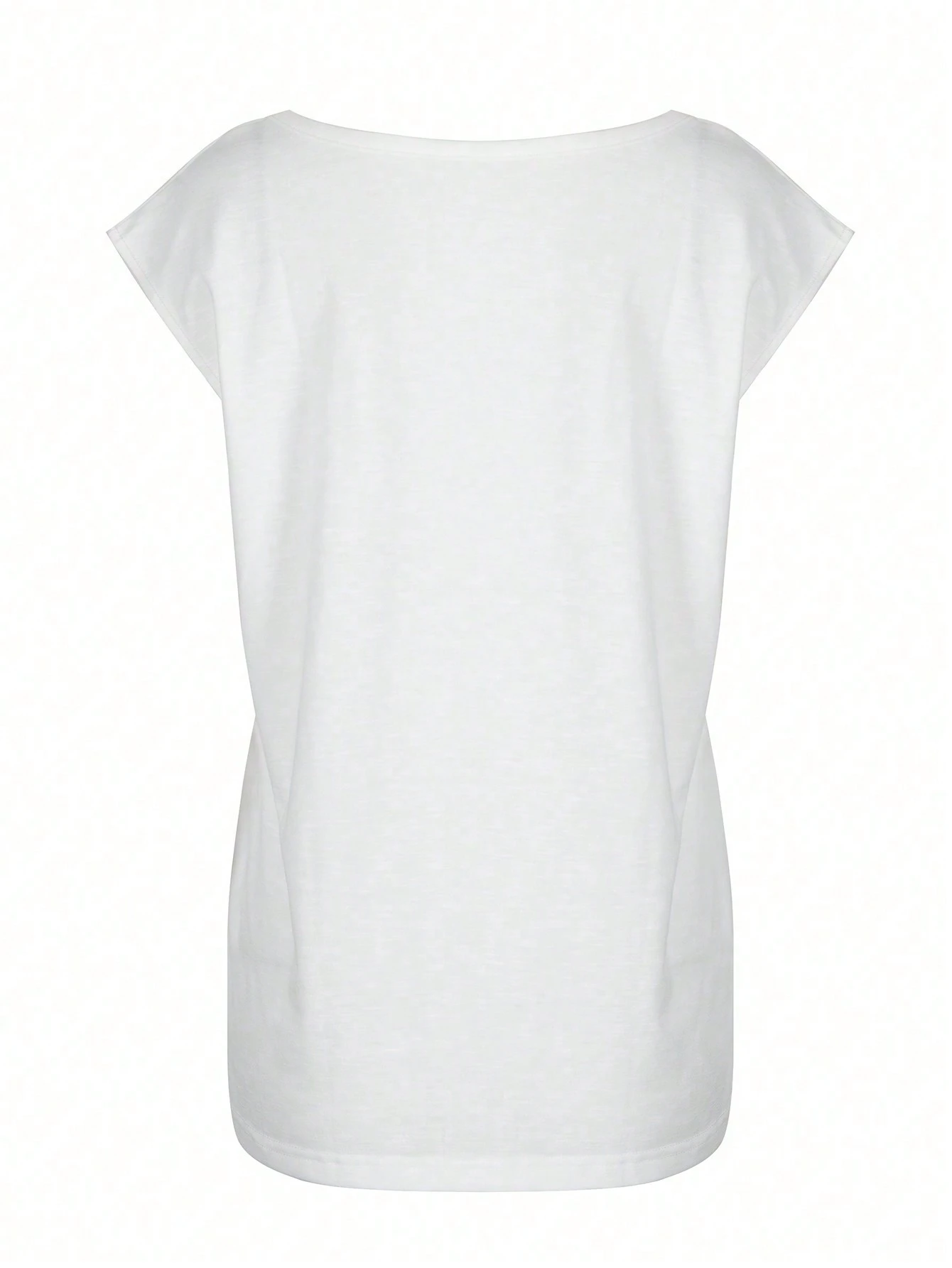 SHEIN Summer Outfits V-Neck Letter Print Batwing Sleeve Casual Beach Tee