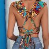 SHEIN Vivid Eden Summer Floral Print Hollow Out Crop Top