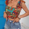 SHEIN Vivid Eden Summer Floral Print Hollow Out Crop Top