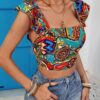 SHEIN Vivid Eden Summer Floral Print Hollow Out Crop Top