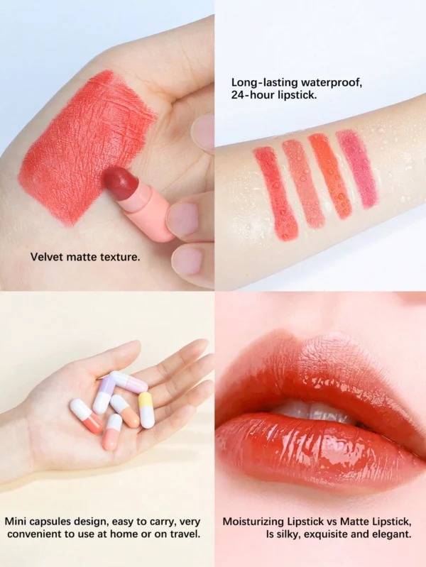 SHEIN ibcccndc 6pcs/Set Mini Cute Capsule Lipstick Set With Lip Balm Moisturizing