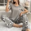 SHEIN Women’s Cute Panda Cartoon Short Sleeve Pajama Set With Long Pants