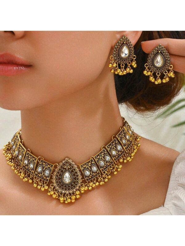 SHEIN Top-Selling Arabic Style Zinc Alloy Antique Bronze-Colored Women's Jewelry Set.