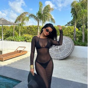 SHEIN Sexy Bodycon Mesh Sheer Off Shoulder Long Sleeve Dress
