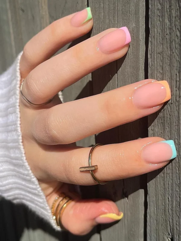 SHEIN Boxed Almond Shape Pink Transparent White French Love Gradient French Neutral Nails