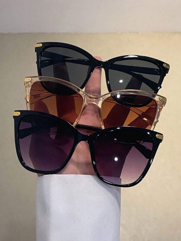 SHEIN 3pcs Women Cat Eye Plastic Frame Elegant Portable Black Tawny Glasses