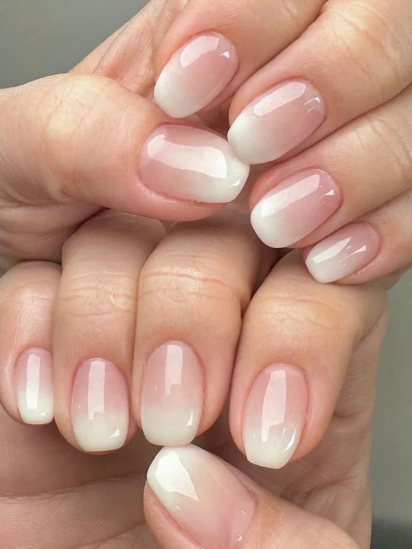 SHEIN French Short Square Shape Pink White Gradient Fake Nails