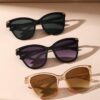SHEIN 3pcs Women Cat Eye Plastic Frame Elegant Portable Black Tawny Glasses