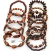 SHEIN 12pcs/Set Beaded Bohemian Wooden Bead & Resin Dark Brown