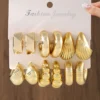 SHEIN 12pcs/Set Fashionable Geometric CCB Hoop Earrings
