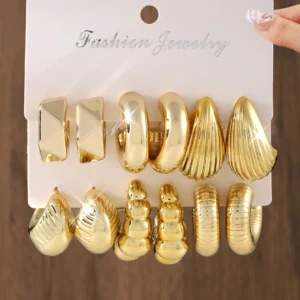 SHEIN 12pcs/Set Fashionable Geometric CCB Hoop Earrings