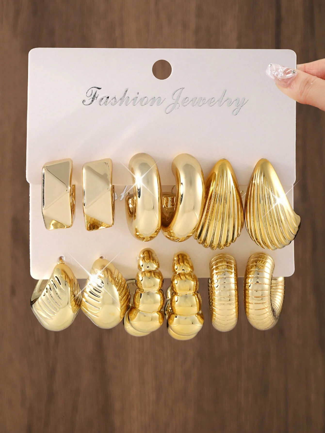 SHEIN 12pcs/Set Fashionable Geometric CCB Hoop Earrings