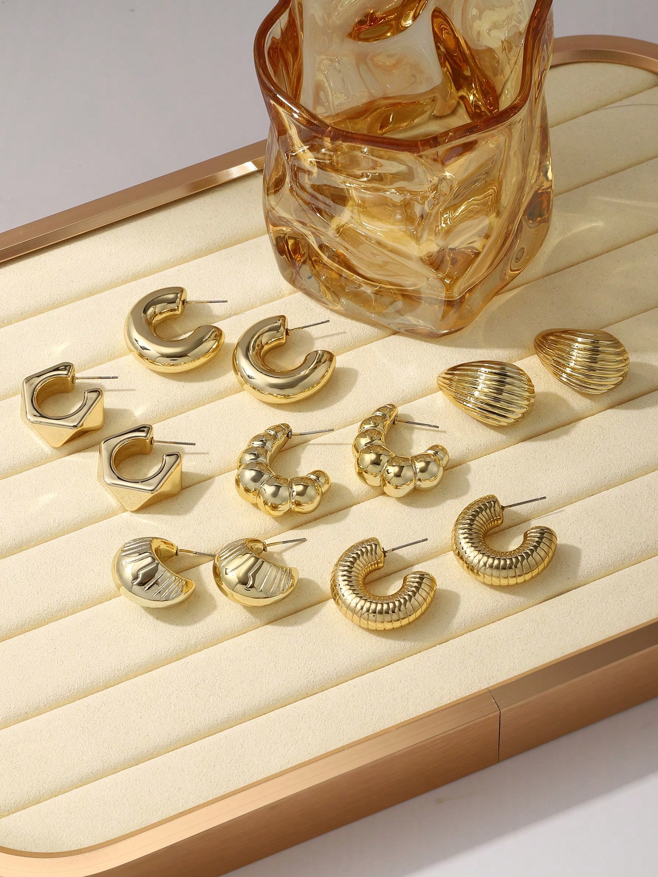 SHEIN 12pcs/Set Fashionable Geometric CCB Hoop Earrings