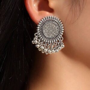 SHEIN Luxury Exaggerated Vintage Engraved Bohemian Style Sunflower Rhinestone Earrings