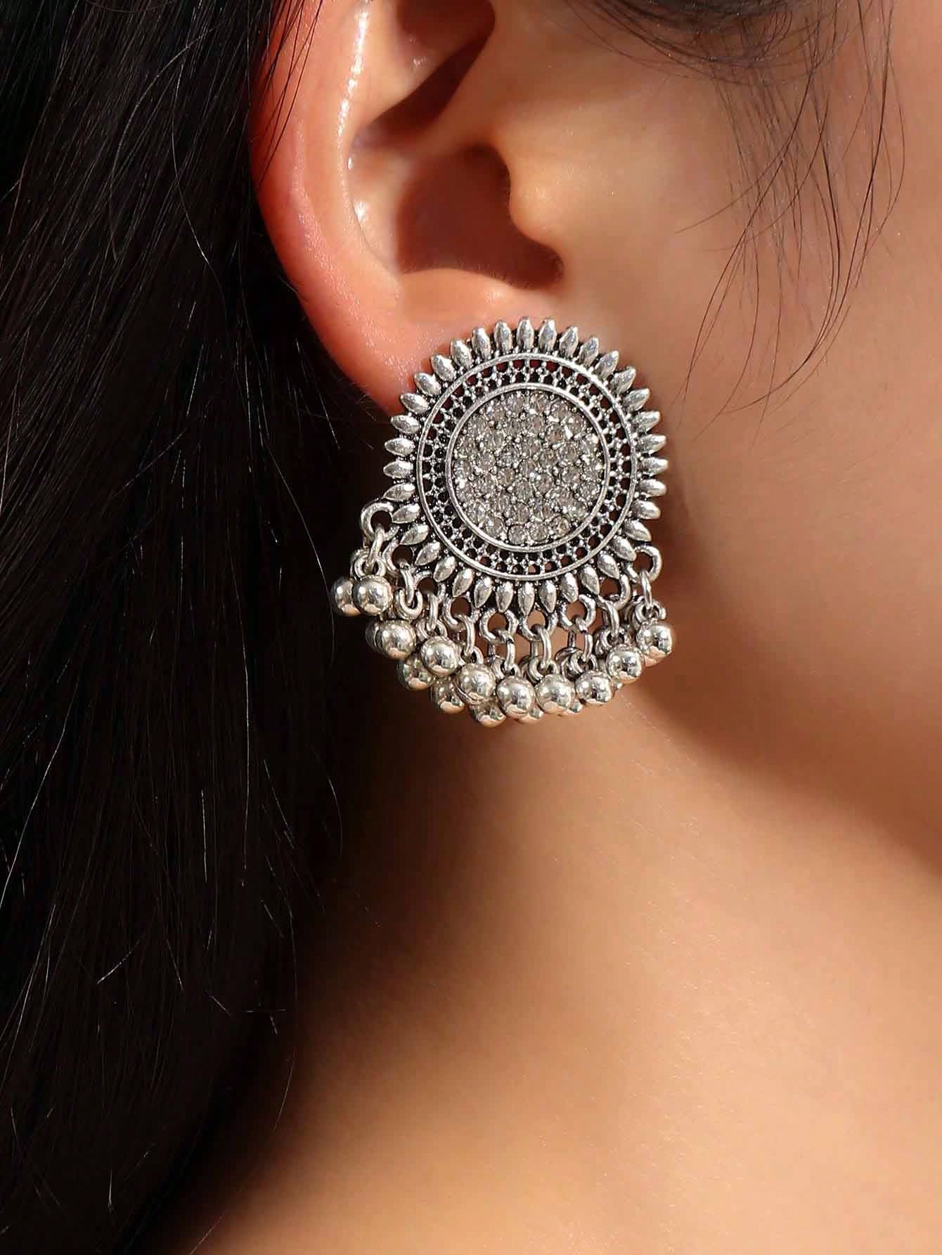 SHEIN Luxury Exaggerated Vintage Engraved Bohemian Style Sunflower Rhinestone Earrings