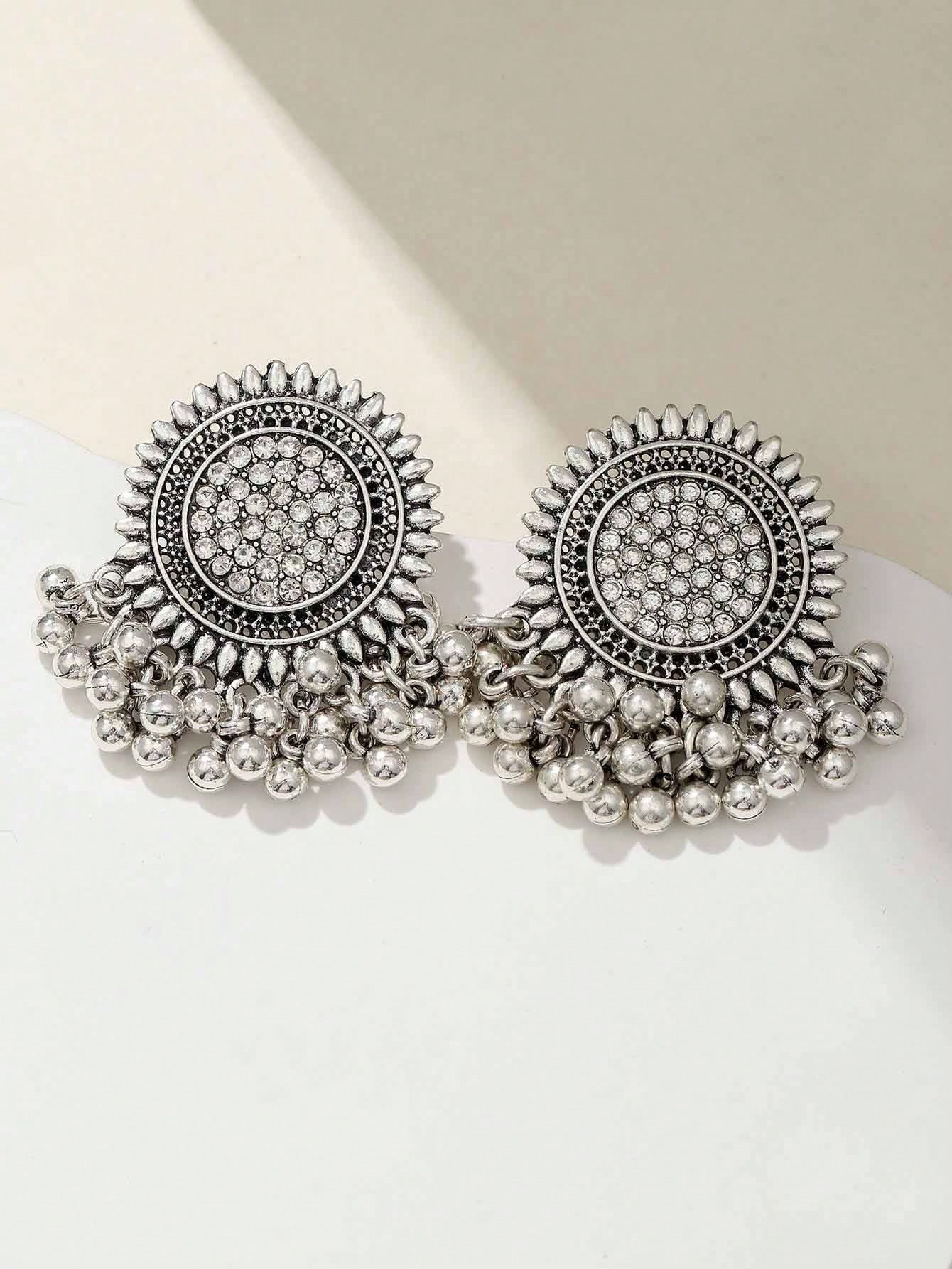 SHEIN Luxury Exaggerated Vintage Engraved Bohemian Style Sunflower Rhinestone Earrings
