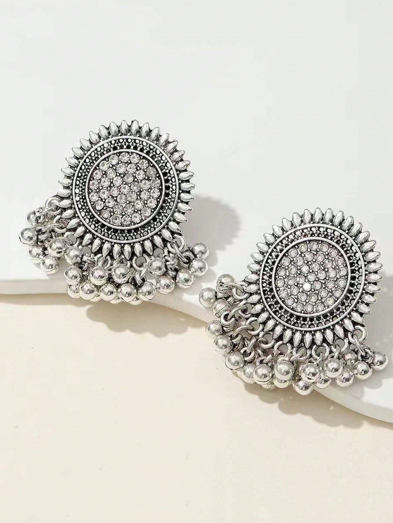 SHEIN Luxury Exaggerated Vintage Engraved Bohemian Style Sunflower Rhinestone Earrings